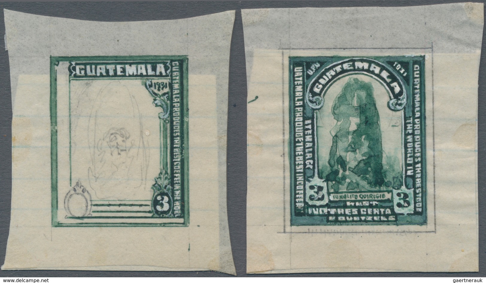 Thematik: Nahrung-Kaffee / Food-coffee: 1931, GUATEMALA: Two Unadopted Stamp-size ARTISTS DRAWINGS F - Ernährung