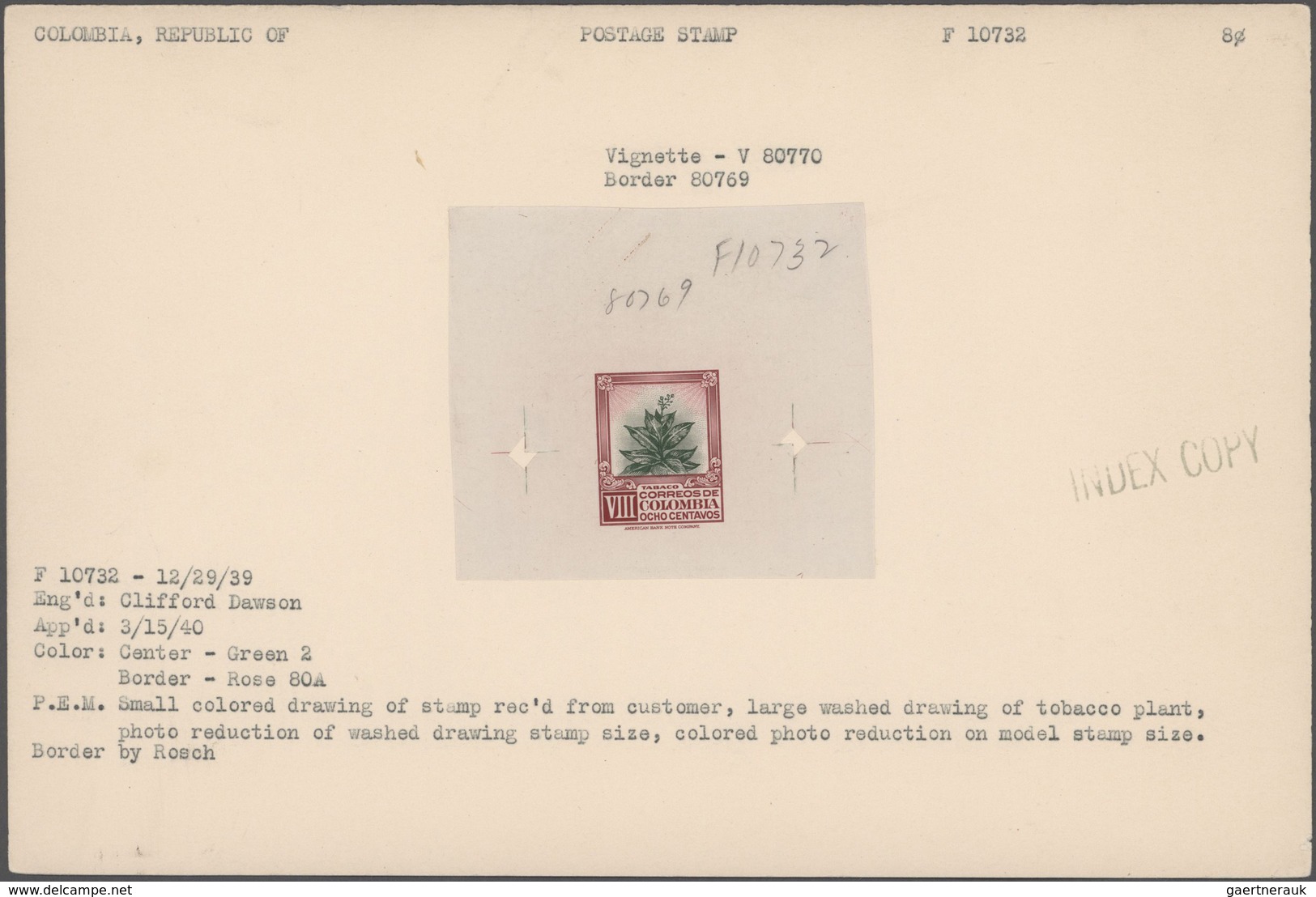 Thematik: Nahrung-Kaffee / Food-coffee: 1940, COLOMBIA: Coffee Plant (Nicotinia Tabacum) 8c. IMPERFO - Food