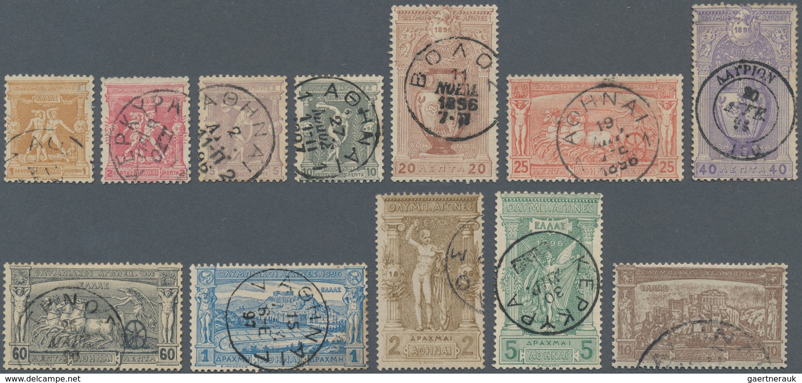 Thematik: Olympische Spiele / Olympic Games: 1896 Olympic Games Greece, Complete Set Of 12, Used Wit - Andere & Zonder Classificatie