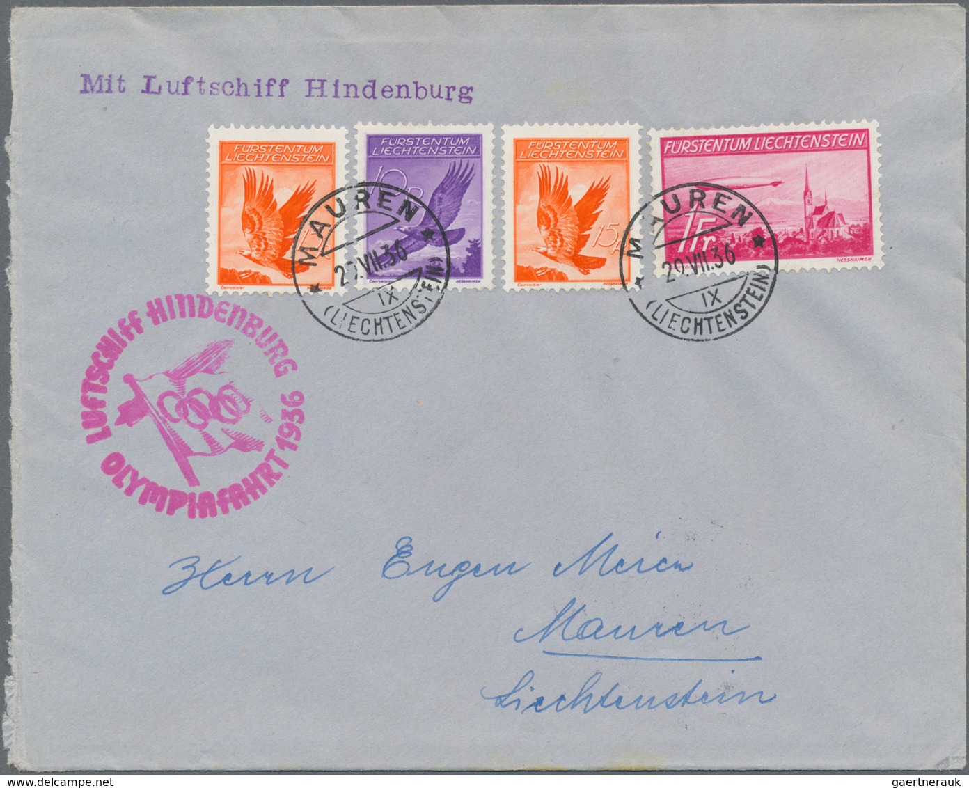 Thematik: Olympische Spiele / Olympic Games: 1936, Olympiafahrt Cover From Liechtenstein With Valuab - Other & Unclassified