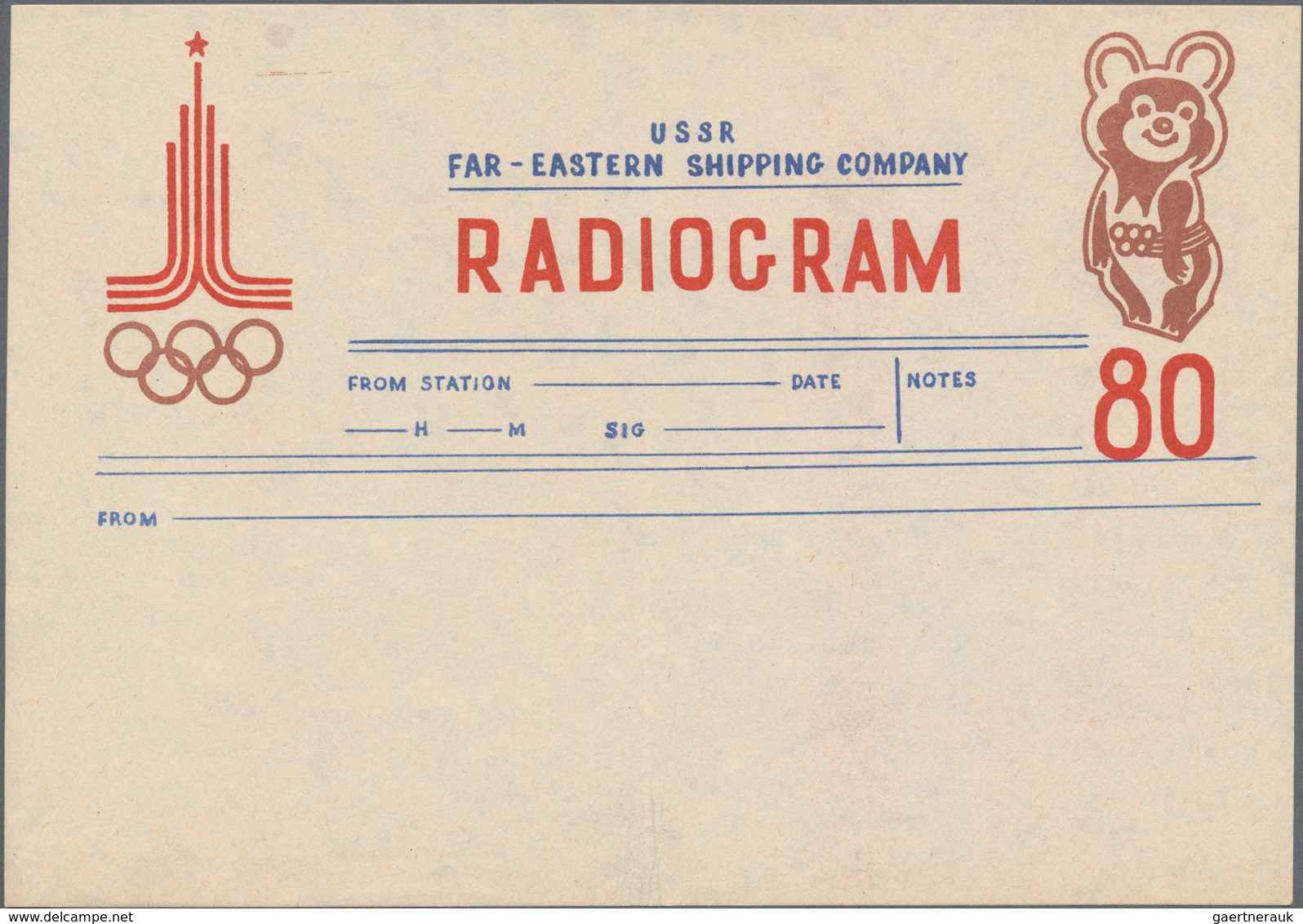 Thematik: Olympische Spiele / Olympic Games: 1980, Olympic Games In Moscow, Unused Radiogram Of The - Sonstige & Ohne Zuordnung
