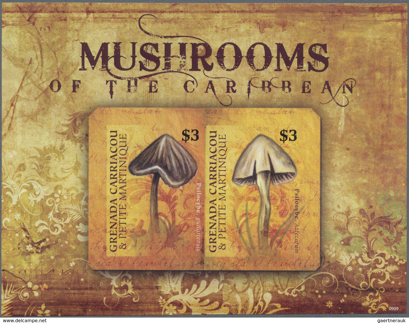 Thematik: Pilze / Mushrooms: 2009, GRENADA-CARRIACOU: Mushrooms Of The Caribbean IMPERFORATE Sheetle - Mushrooms