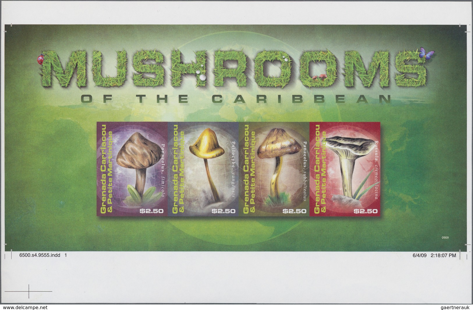 Thematik: Pilze / Mushrooms: 2009, GRENADA-CARRIACOU: Mushrooms Of The Caribbean IMPERFORATE Sheetle - Mushrooms