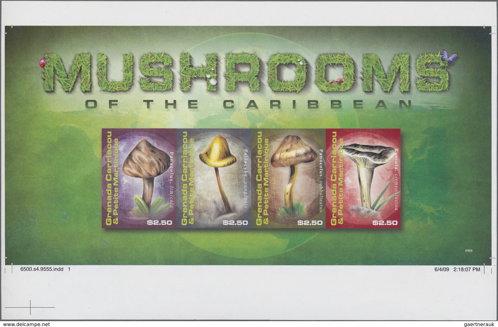 Thematik: Pilze / Mushrooms: 2009, GRENADA-CARRIACOU: Mushrooms Of The Caribbean IMPERFORATE Sheetle - Pilze