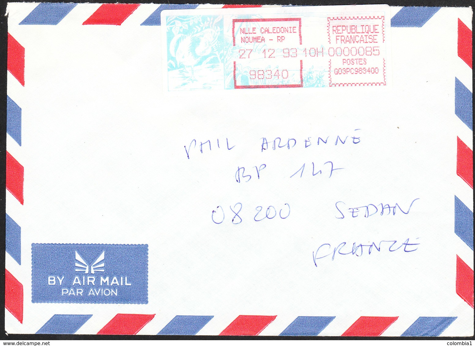 NOUVELLE CALEDONIE Lettre De NOUMEA Du 27/12/1993 Affranchissement Mécanique - Storia Postale