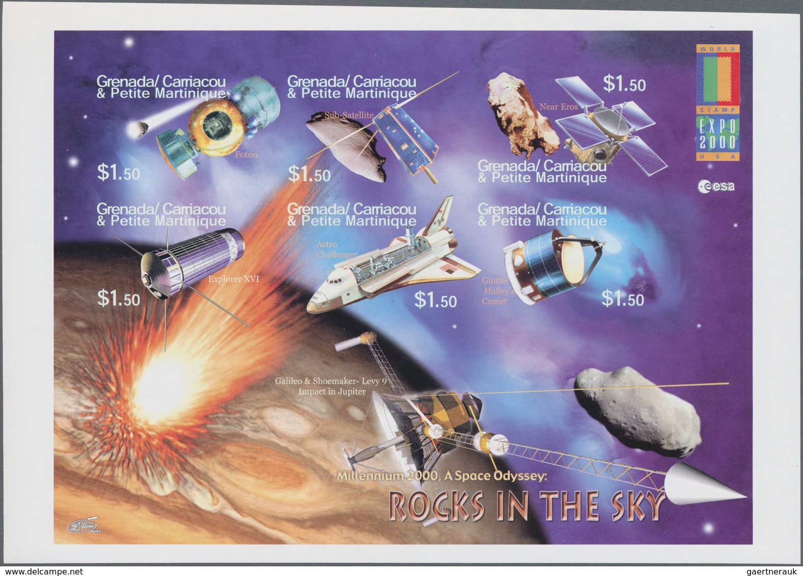 Thematik: Raumfahrt / astronautics: 2000, GRENADA-CARRIACOU: World Stamp Expo 2000 in Anaheim/Califo