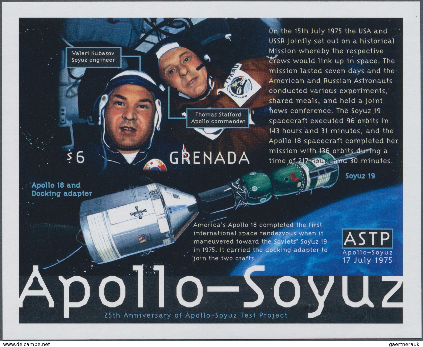Thematik: Raumfahrt / Astronautics: 2000, GRENADA: 25th Anniversary Of Apollo-Soyuz Test Project IMP - Other & Unclassified