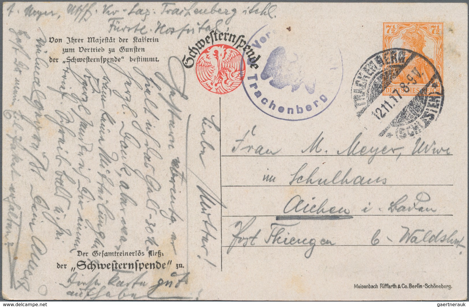 Thematik: Religion / Religion: 1917, German Reich. Private Postal Card 7½ Pf Germania "Schwesternspe - Sonstige & Ohne Zuordnung
