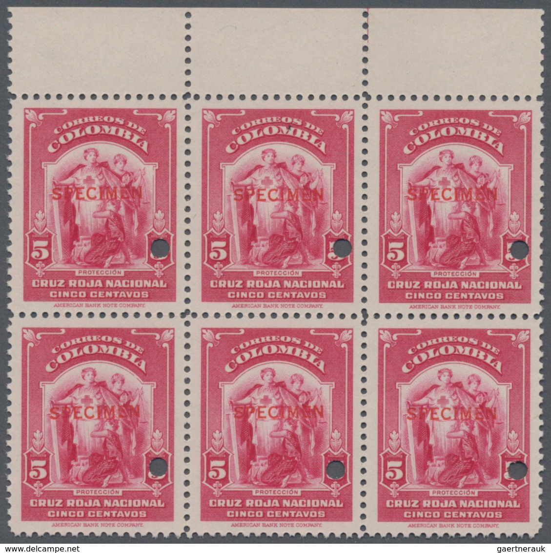 Thematik: Rotes Kreuz / Red Cross: 1940, COLOMBIA: Red Cross 5c. Carmine With Imprint 'AMERICAN BANK - Red Cross