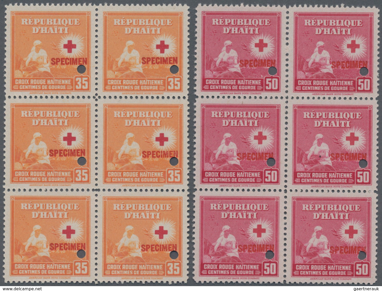 Thematik: Rotes Kreuz / Red Cross: 1945, HAITI: Red Cross 35c. Orange/red And 50c. Rose/red Blocks O - Red Cross