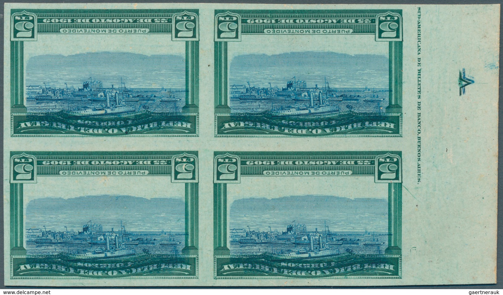 Thematik: Schiffe / Ships: 1909, Uruguay, 5c. Montevideo Harbour, Imperforated Cardboard Proof In Is - Schiffe