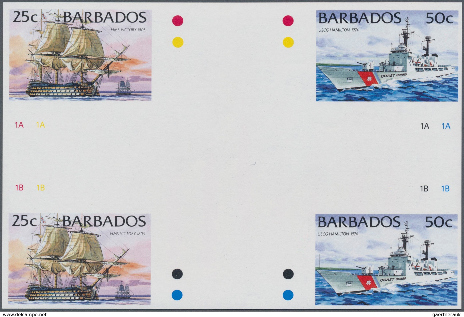 Thematik: Schiffe / Ships: 1994, Barbados. IMPERFORATE Cross Gutter Pair For The 25c And 50c Values - Ships