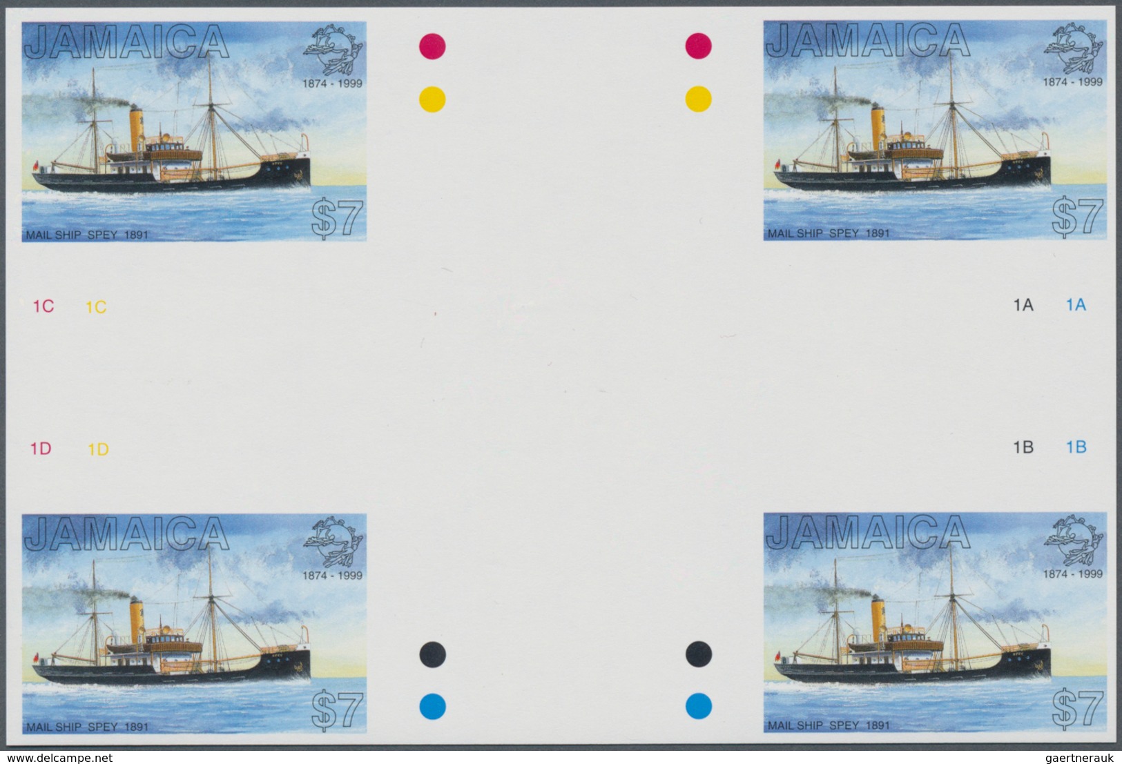 Thematik: Schiffe / Ships: 1999, Jamaica. IMPERFORATE Cross Gutter Block Of 4 For The $7 Value Of Th - Ships