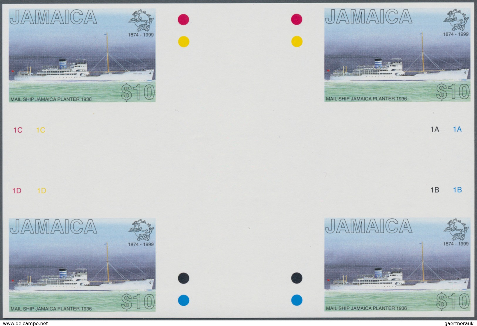 Thematik: Schiffe / Ships: 1999, Jamaica. IMPERFORATE Cross Gutter Block Of 4 For The $10 Value Of T - Ships