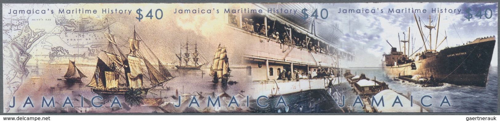 Thematik: Schiffe / Ships: 2003, Jamaica. IMPERFORATE Horizontal Strip Of 3 For The Issue "Maritime - Ships