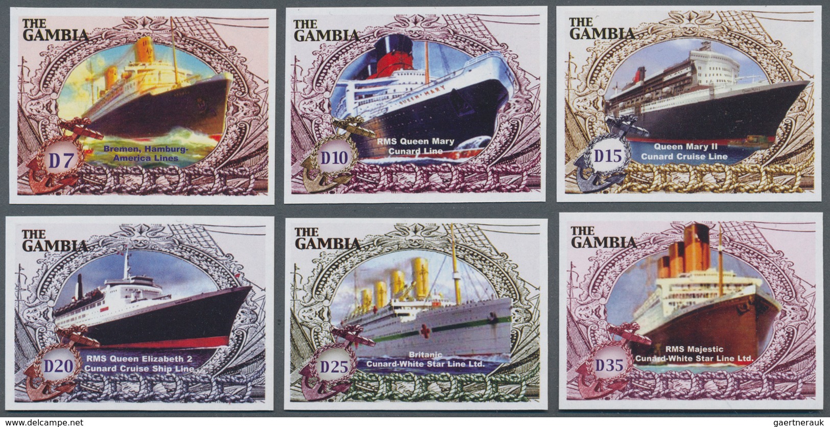Thematik: Schiffe / Ships: 2004, The Gambia. Complete Set "Passenger Ships" (6 Values) In IMPERFORAT - Ships