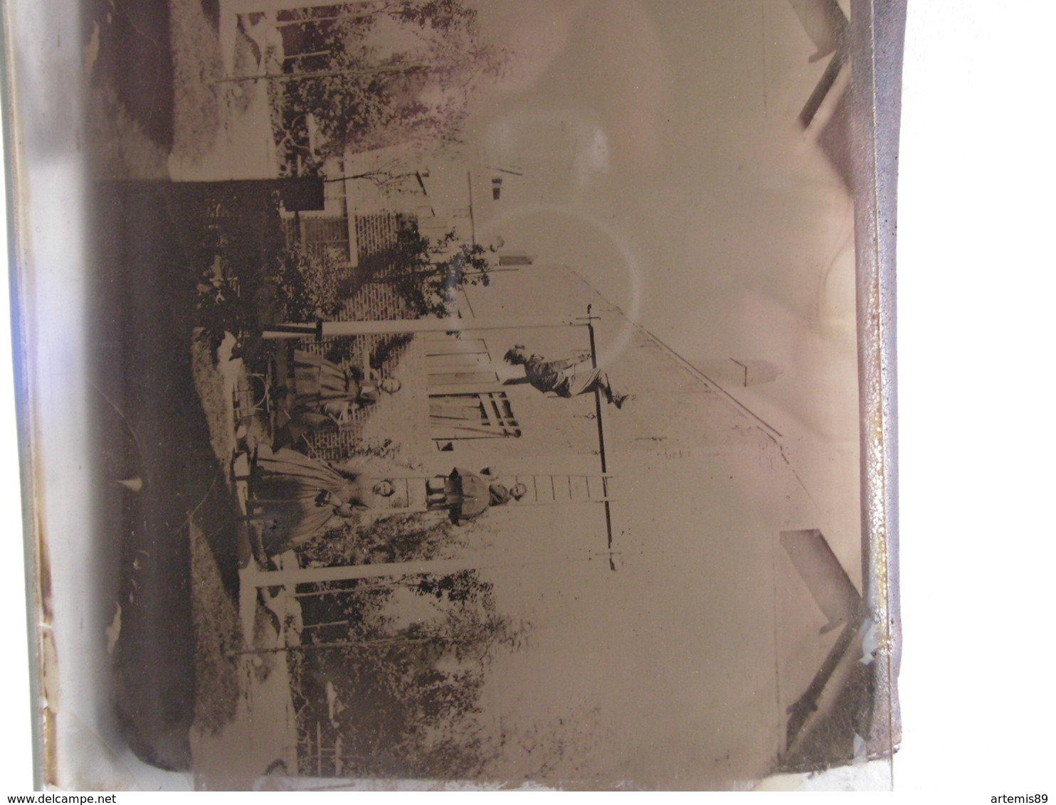 GRANDE PLAQUE PHOTO STEREO PHOTOGRAPHIE LES ENFANTS A LA BALANCOIRE  COCHON PENDU 809 - Photos Stéréoscopiques