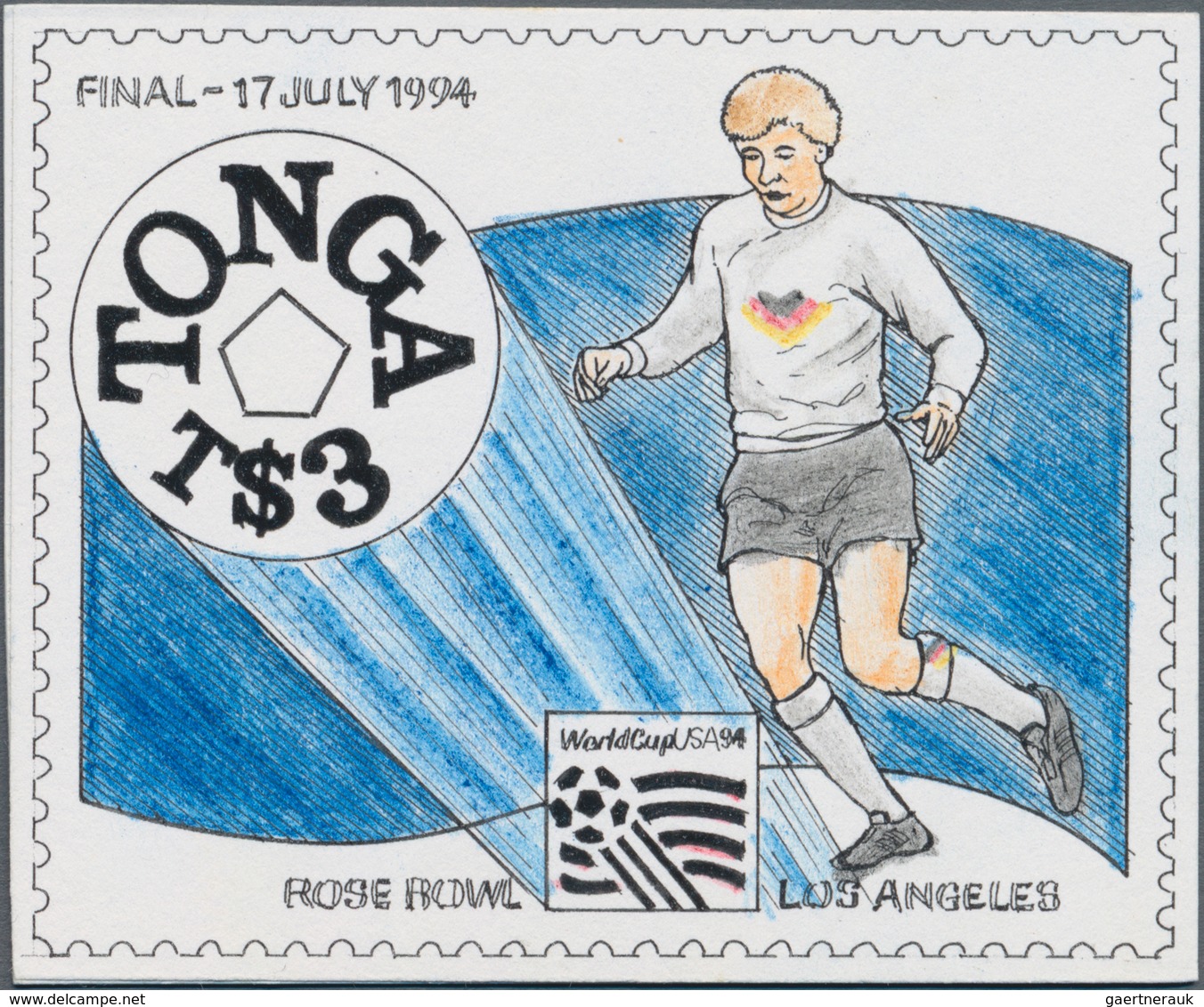 Thematik: Sport-Fußball / Sport-soccer, Football: 1994, Tonga Football World Cup USA, 3 Hand Drawn E - Other & Unclassified