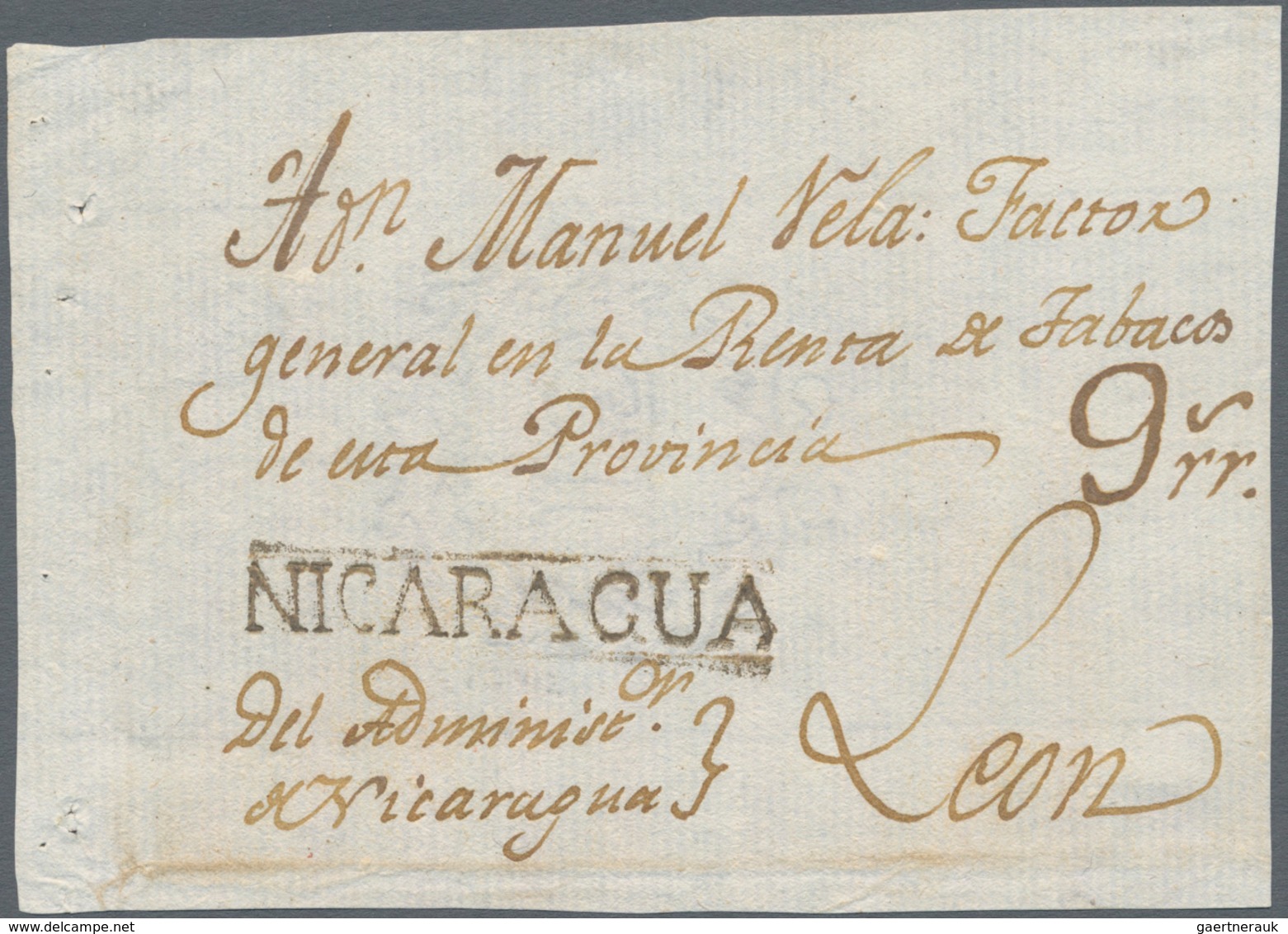 Thematik: Tabak / Tobacco: 1810 (ca.), NICARAGUA: Pre-philatelic Entire (front Only) Used With Singl - Tobacco