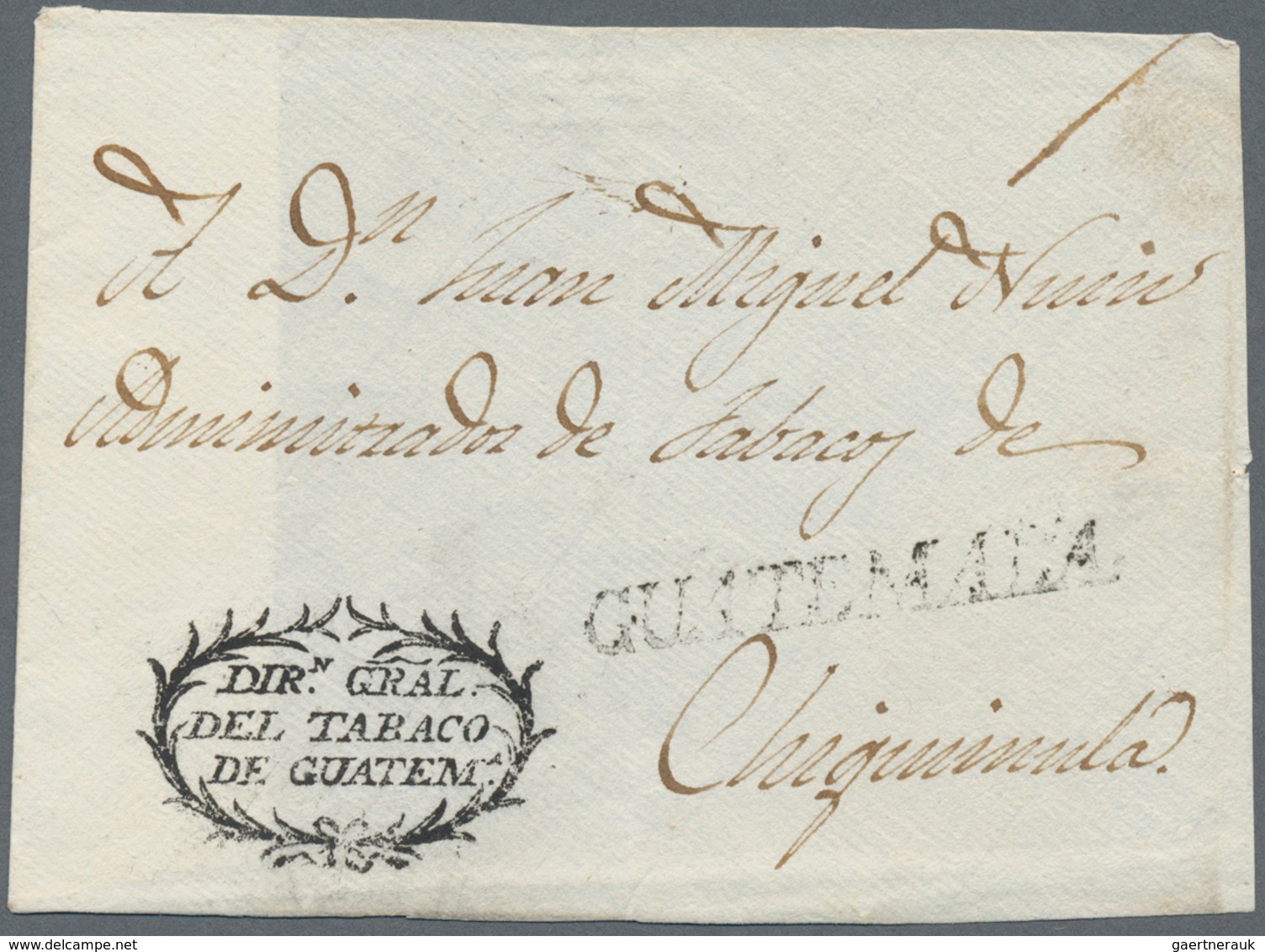 Thematik: Tabak / Tobacco: 1830 (ca.), GUATEMALA: Pre-philatelic Entire (front Only) Used With Singl - Tobacco