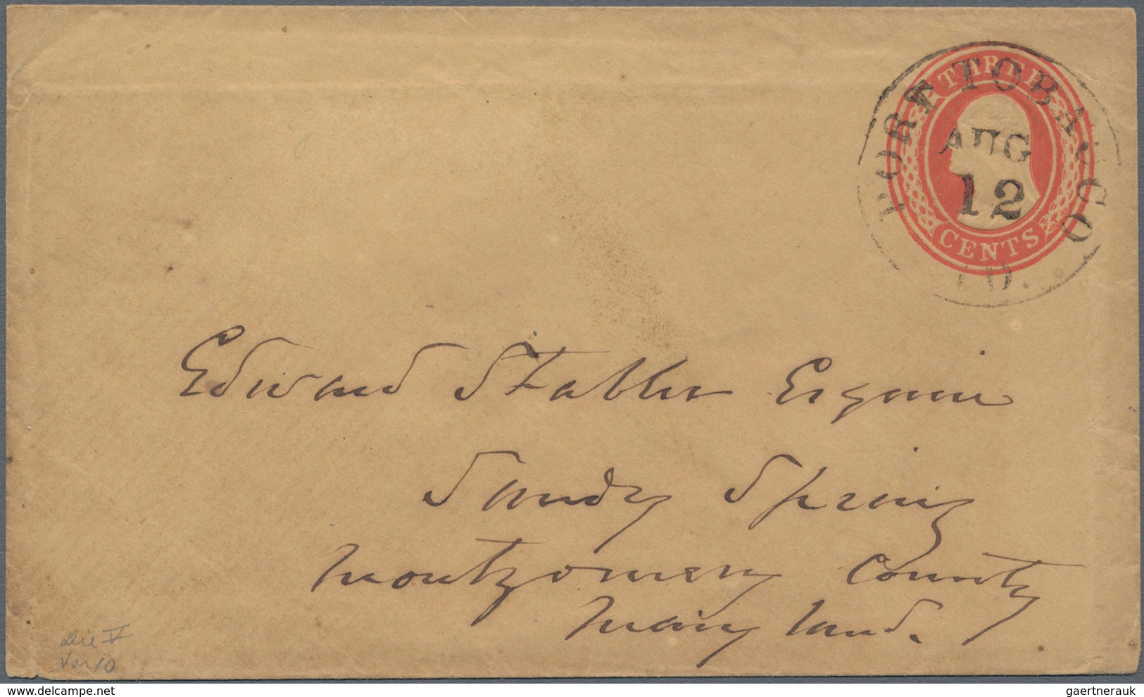 Thematik: Tabak / Tobacco: 1854 (ca.), USA: Stat. Envelope Washington 3c. Red On Buff Embossed Oval - Tobacco