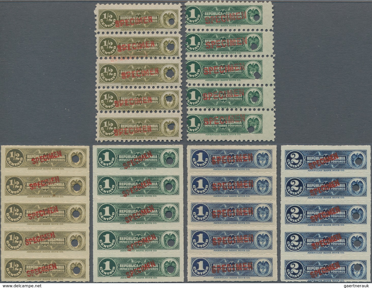 Thematik: Tabak / Tobacco: 1920 (ca.), COLOMBIA: Revenue Stamps 'IMPUESTO SOBRE FOSFORO' (Tax On Mat - Tobacco