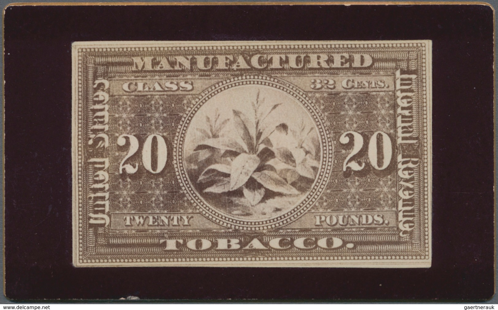 Thematik: Tabak / Tobacco: 1920 (ca.), USA: United States Internal Revenue For 'Manufactured TOBACCO - Tabak