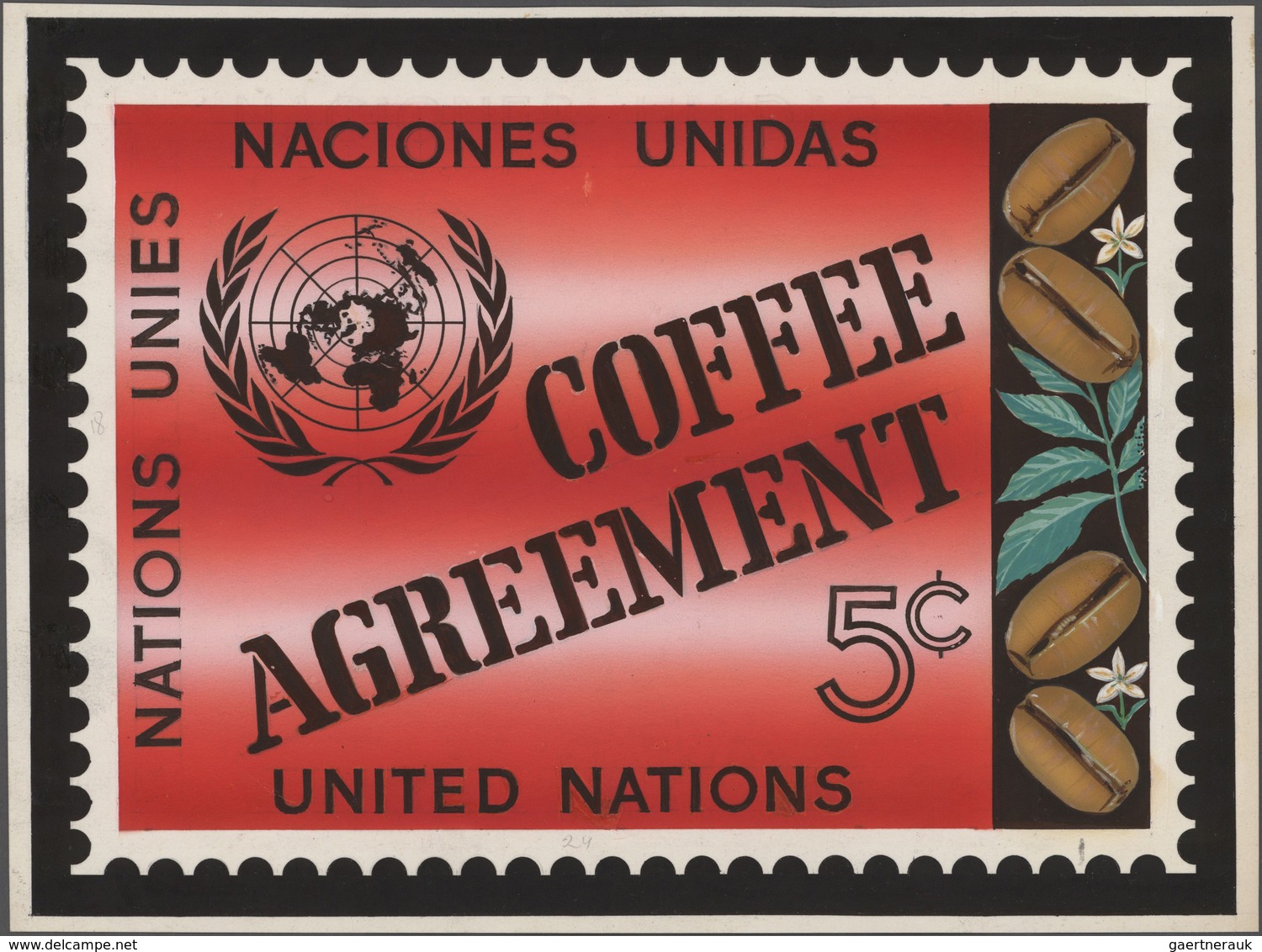 Thematik: Tabak / Tobacco: 1966, UN NEW YORK: Colourful Original Handpainted Artwork (270 X 200 Mm) - Tabaco