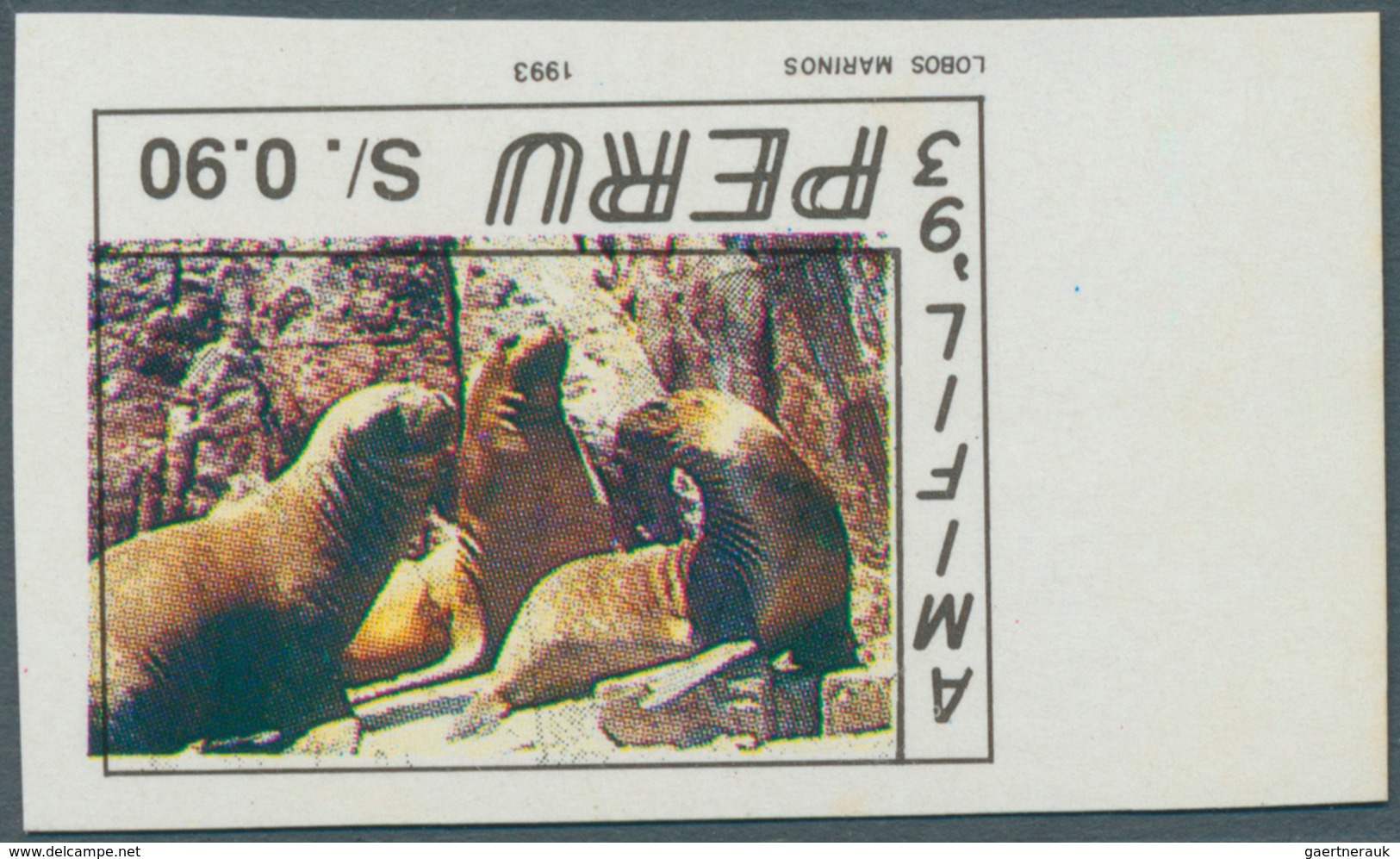 Thematik: Tiere, Fauna / Animals, Fauna: 1993, Peru, 0.90 S. "Fur Seal", Imperforated Marginal Copy - Sonstige & Ohne Zuordnung