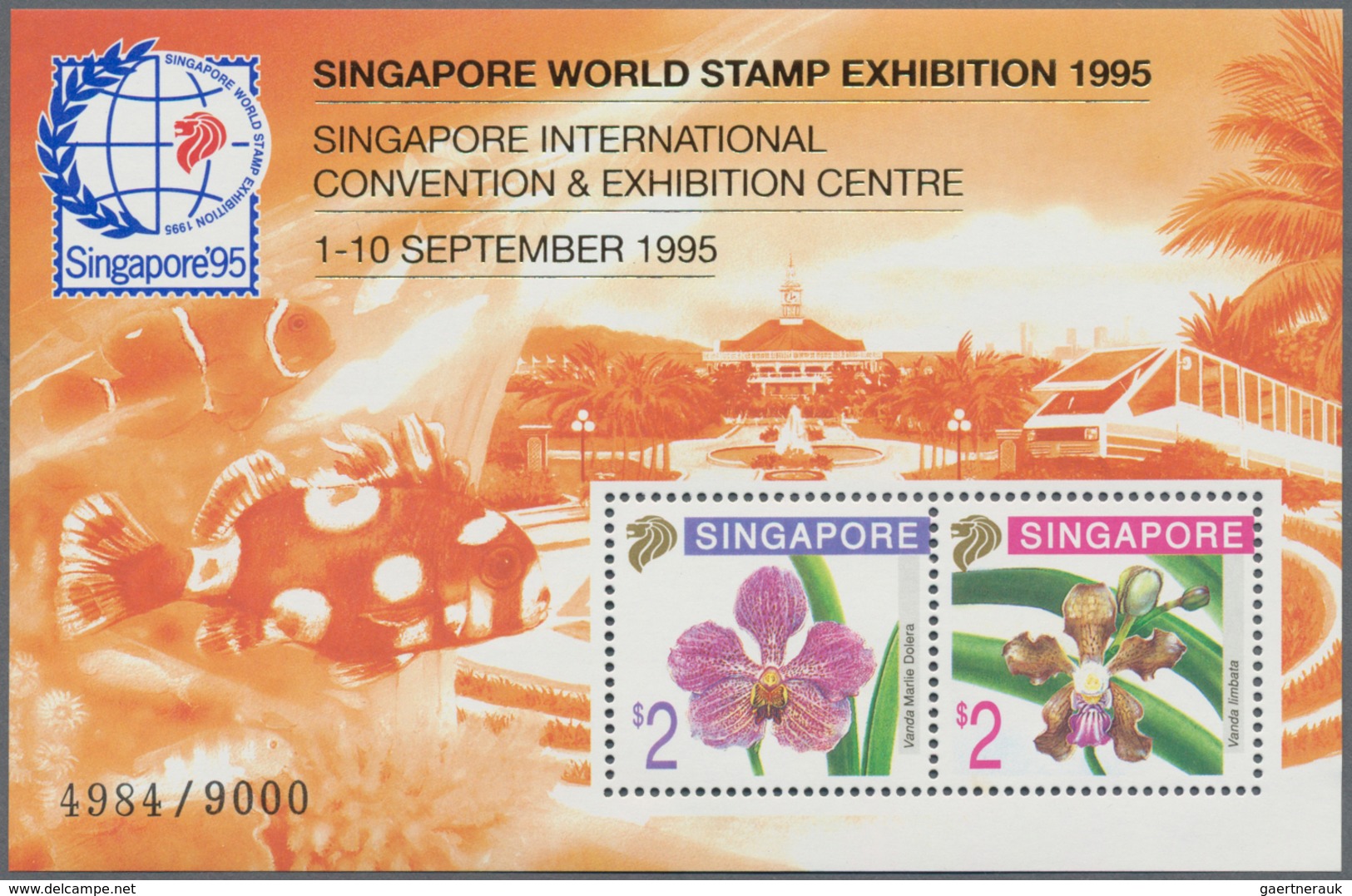 Thematik: Tiere-Fische / Animals-fishes: 1995 'Fishes' On Orange Background Of Three Singapore 1995 - Fische