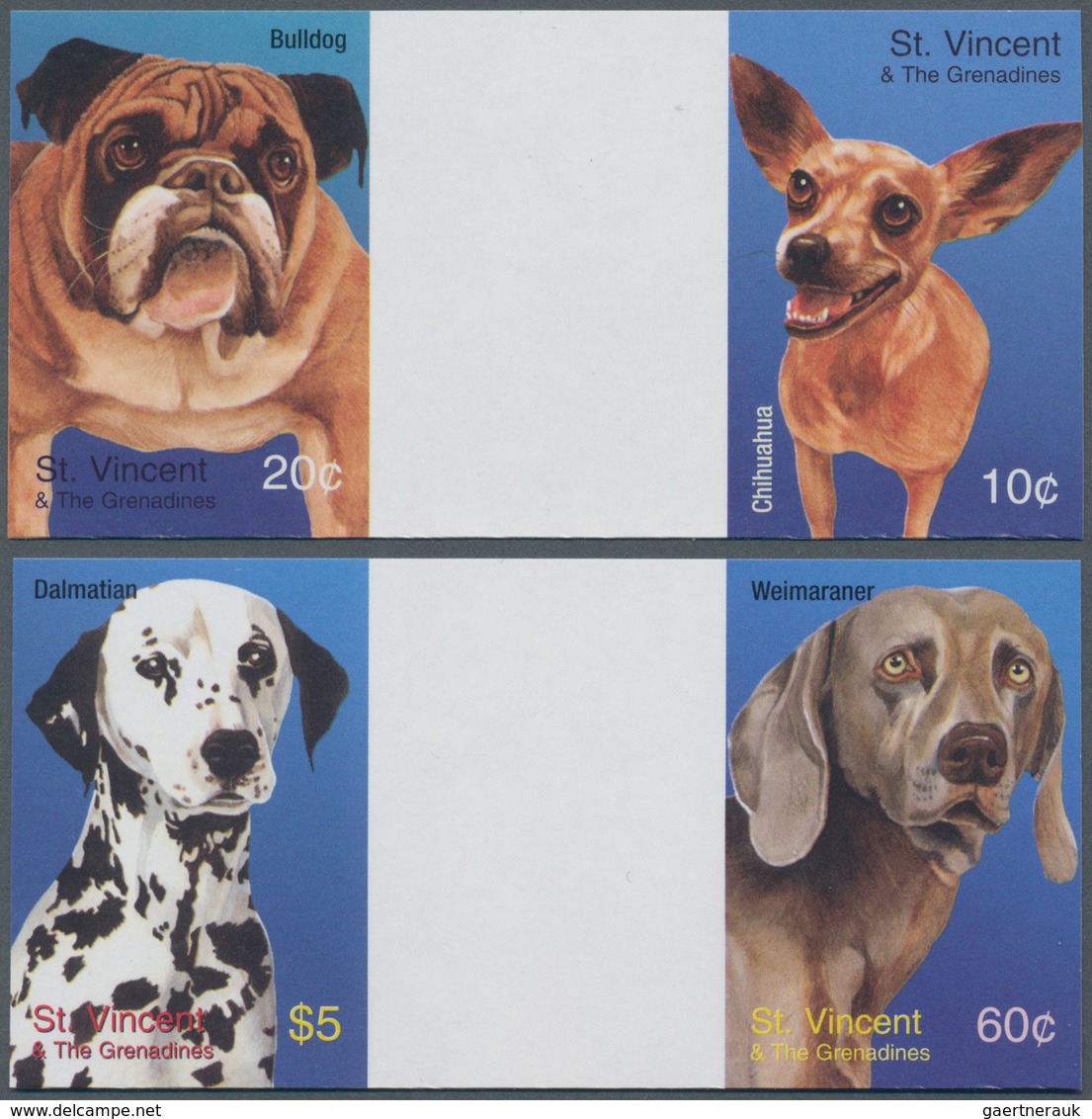 Thematik: Tiere-Hunde / Animals-dogs: 2003, St. Vincent. Complete Set "Dogs" In 2 Horizontal Gutter - Hunde