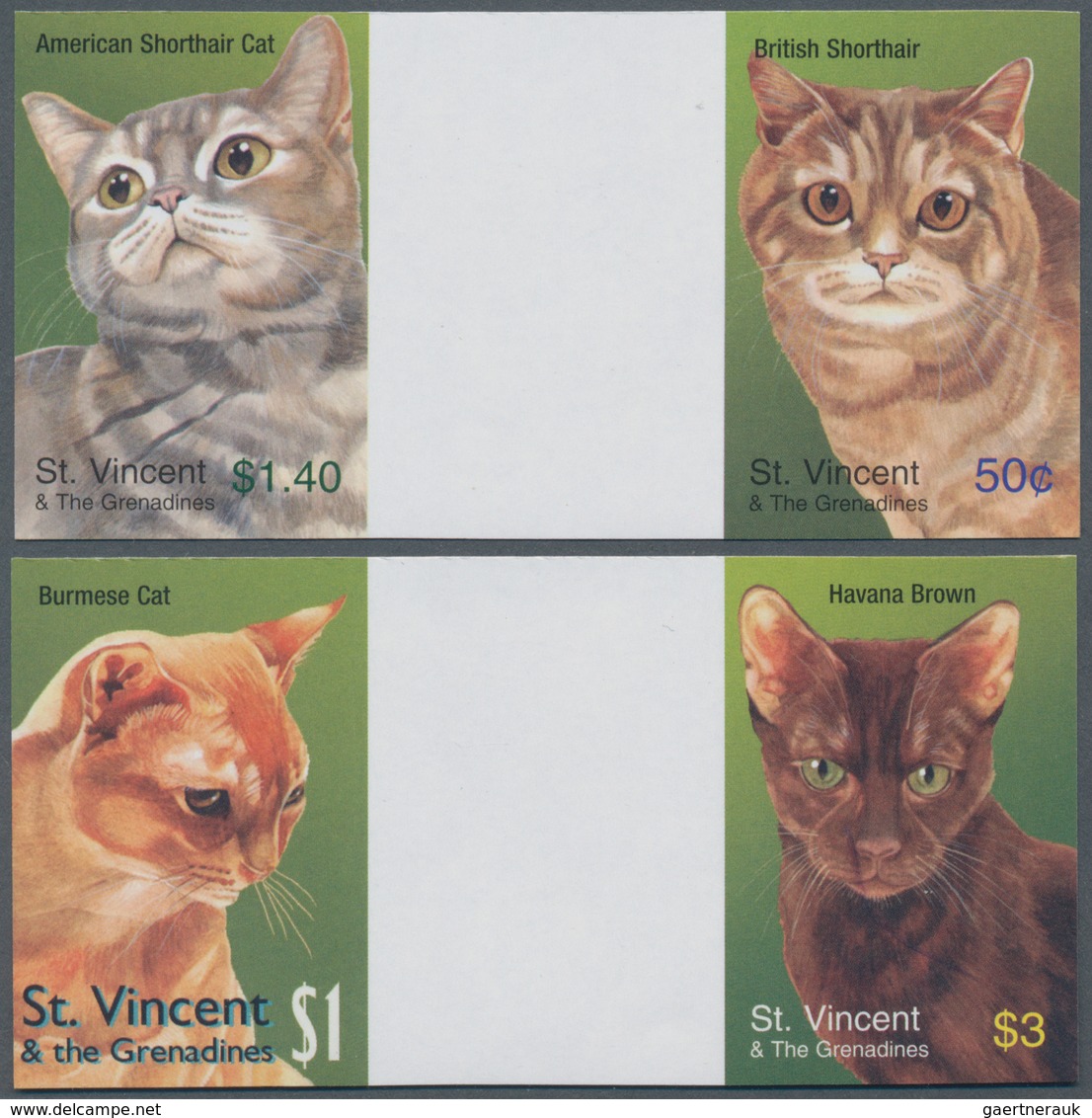 Thematik: Tiere-Katzen / Animals-cats: 2003, St. Vincent. Complete Set "Cats" In 2 Horizontal Gutter - Domestic Cats