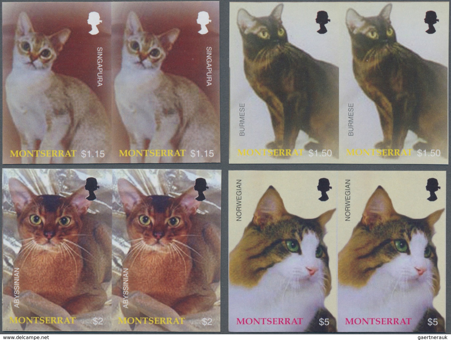 Thematik: Tiere-Katzen / Animals-cats: 2004, MONTSERRAT: Cats Complete Set Of Four (Singapura, Burme - Hauskatzen