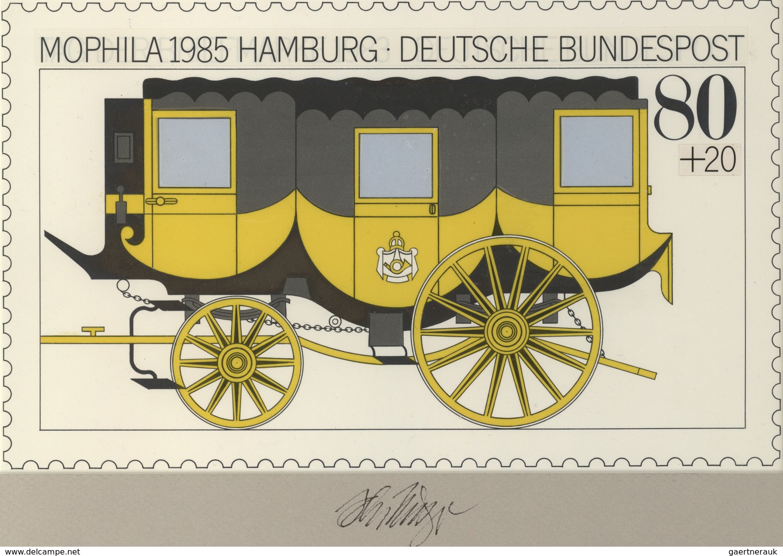 Thematik: Tiere-Pferdekutschen / Animals-horse Coaches: 1985, Bund, Original-Künstlerentwurf (26x15, - Pferde