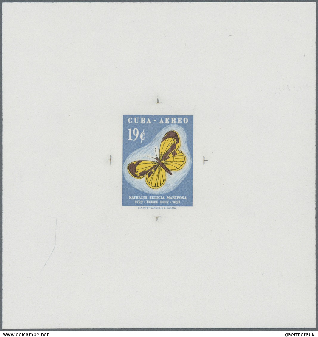 Thematik: Tiere-Schmetterlinge / Animals-butterflies: 1958, CUBA: Airmail Stamp 19c. Butterfly (Nath - Butterflies