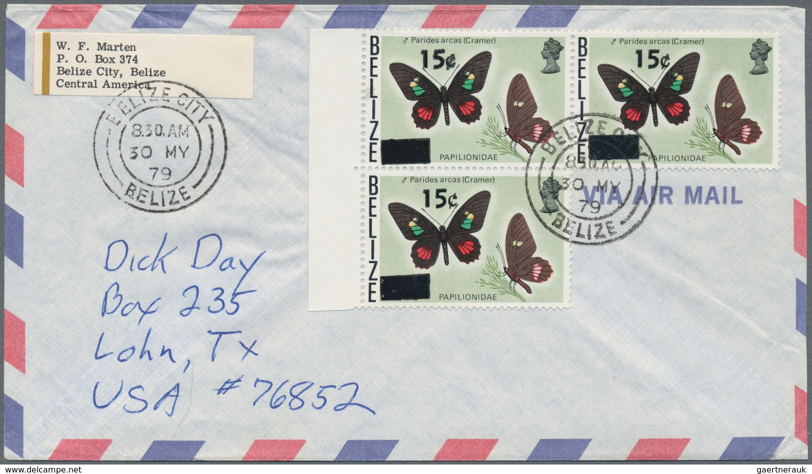 Thematik: Tiere-Schmetterlinge / Animals-butterflies: 1979 (30.5.), BELIZE: Butterfly 35c. 'Parides - Butterflies