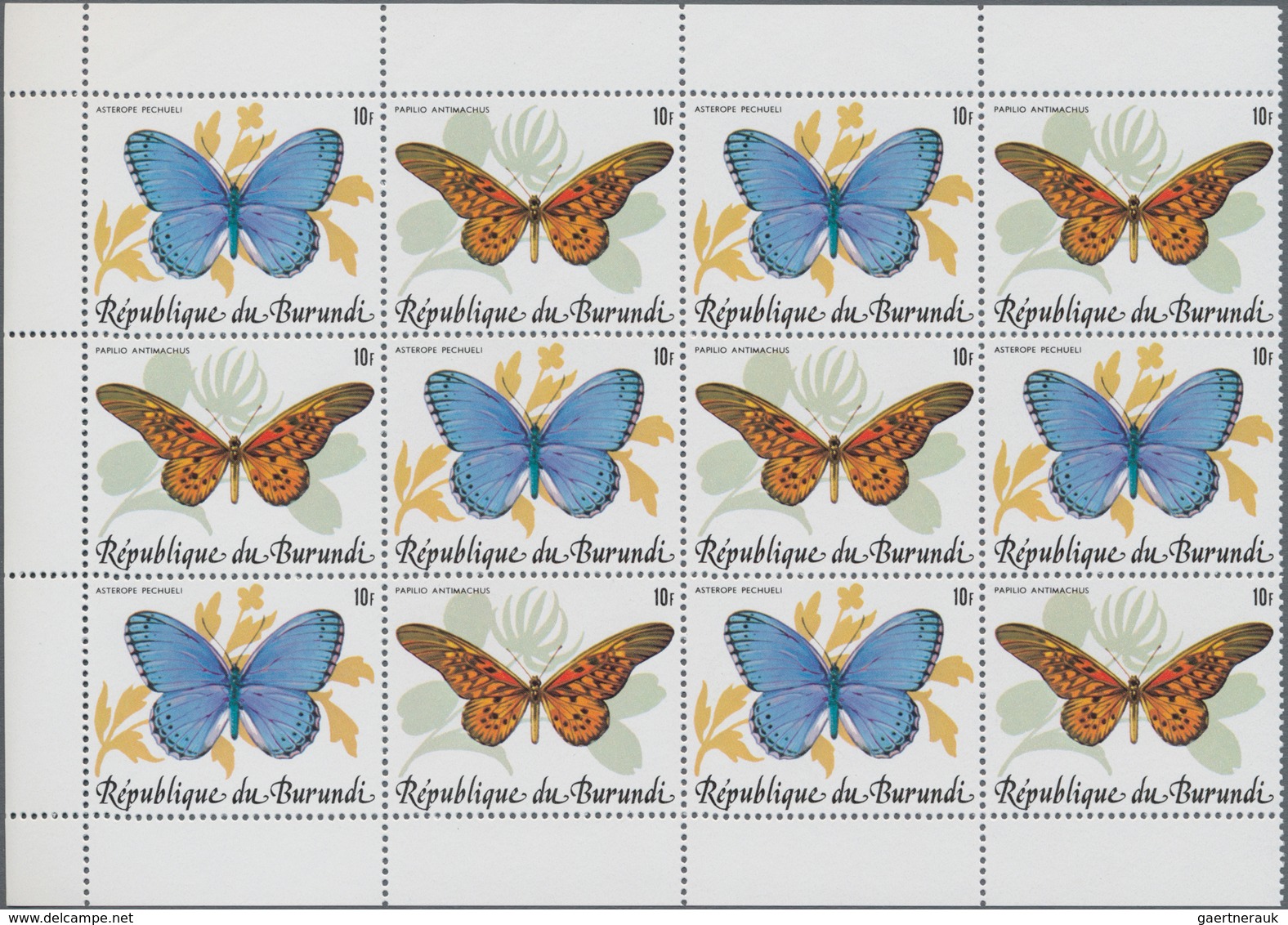 Thematik: Tiere-Schmetterlinge / animals-butterflies: 1984, Butterflies complete set of 10 in se-ten