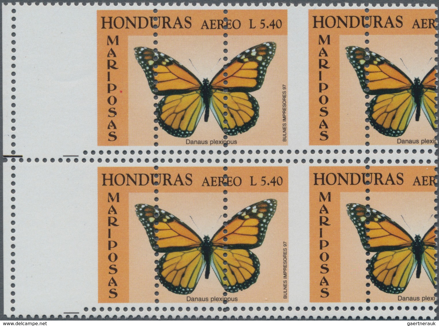 Thematik: Tiere-Schmetterlinge / Animals-butterflies: 1997, HONDURAS: Butterfly 5.40l. 'Danaus Plexi - Butterflies