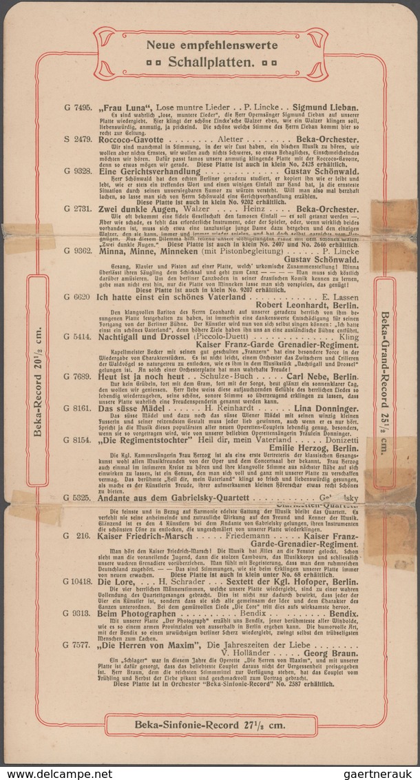 Thematik: Tiere-Vögel / Animals-birds: 1905 (ca). Dreifach-Klappkarte 2 Pf Germania "BEKA RECORD, Be - Sonstige & Ohne Zuordnung