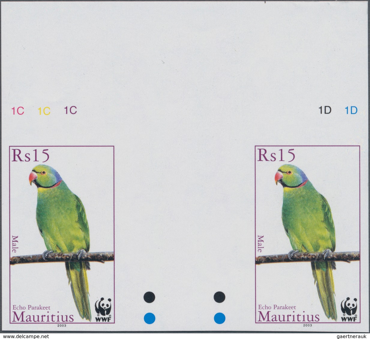 Thematik: Tiere-Vögel / Animals-birds: 2003, MAURITIUS: WWF 'Echo Parakeet' 1r. And 15r. In Horizont - Sonstige & Ohne Zuordnung