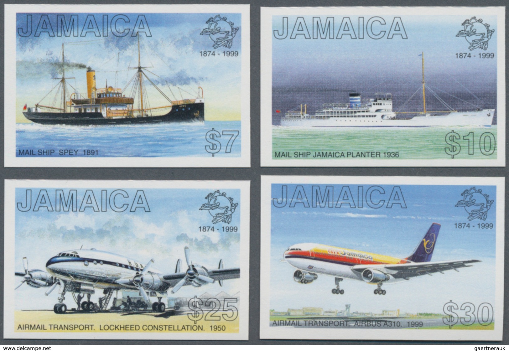 Thematik: UPU / United Postal Union: 1999, Jamaica. Complete Set "125 Years Universal Postal Union - - U.P.U.