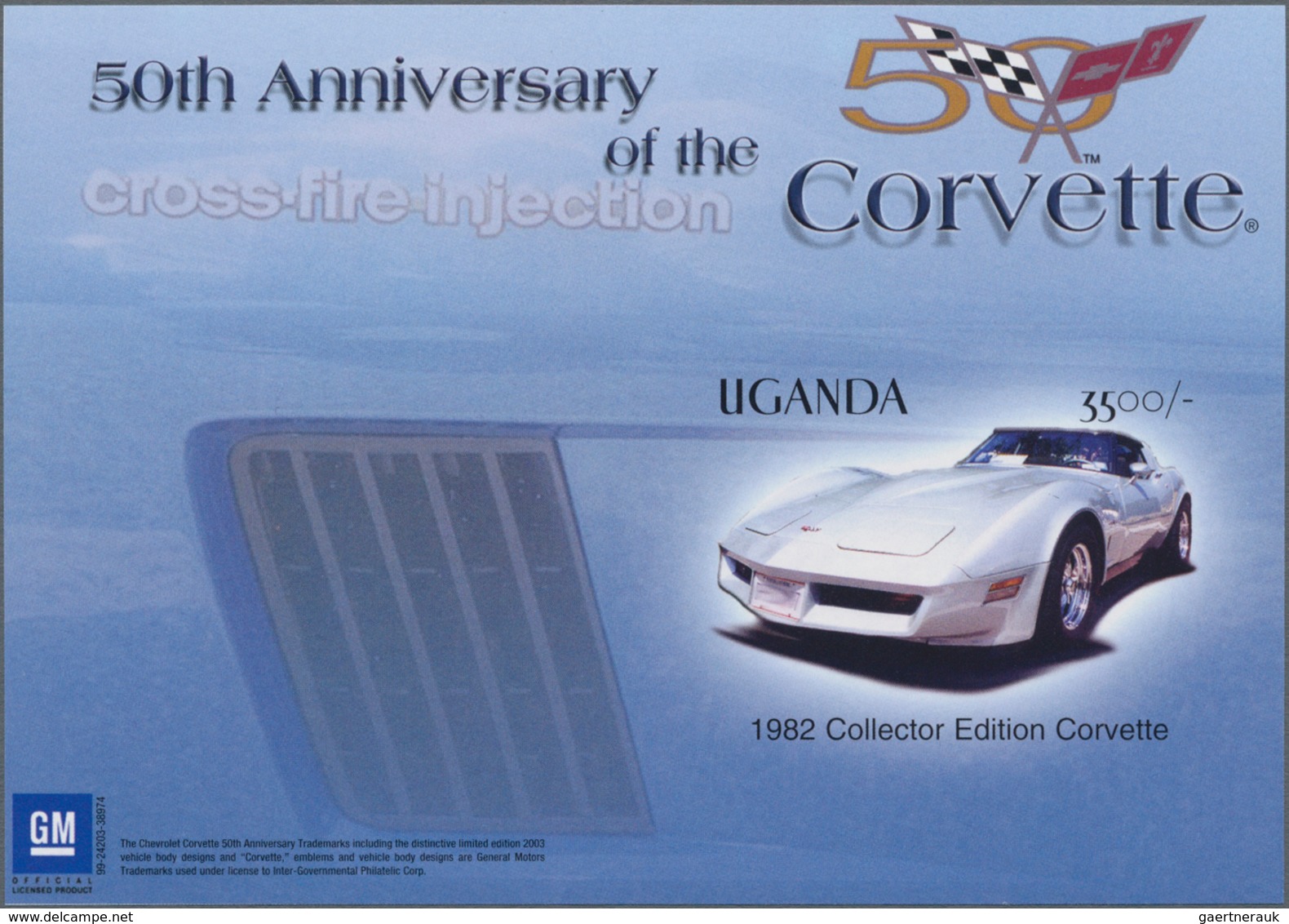 Thematik: Verkehr-Auto / Traffic-car: 2003, UGANDA: 100th Anniversary Of Chevrolet-Corvette Complete - Cars