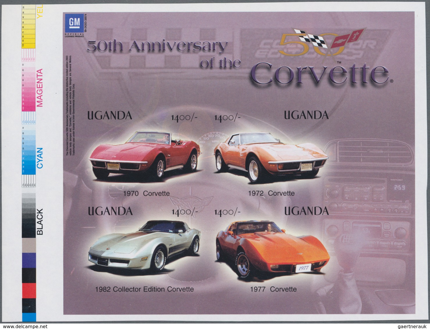 Thematik: Verkehr-Auto / Traffic-car: 2003, UGANDA: 100th Anniversary Of Chevrolet-Corvette Complete - Cars