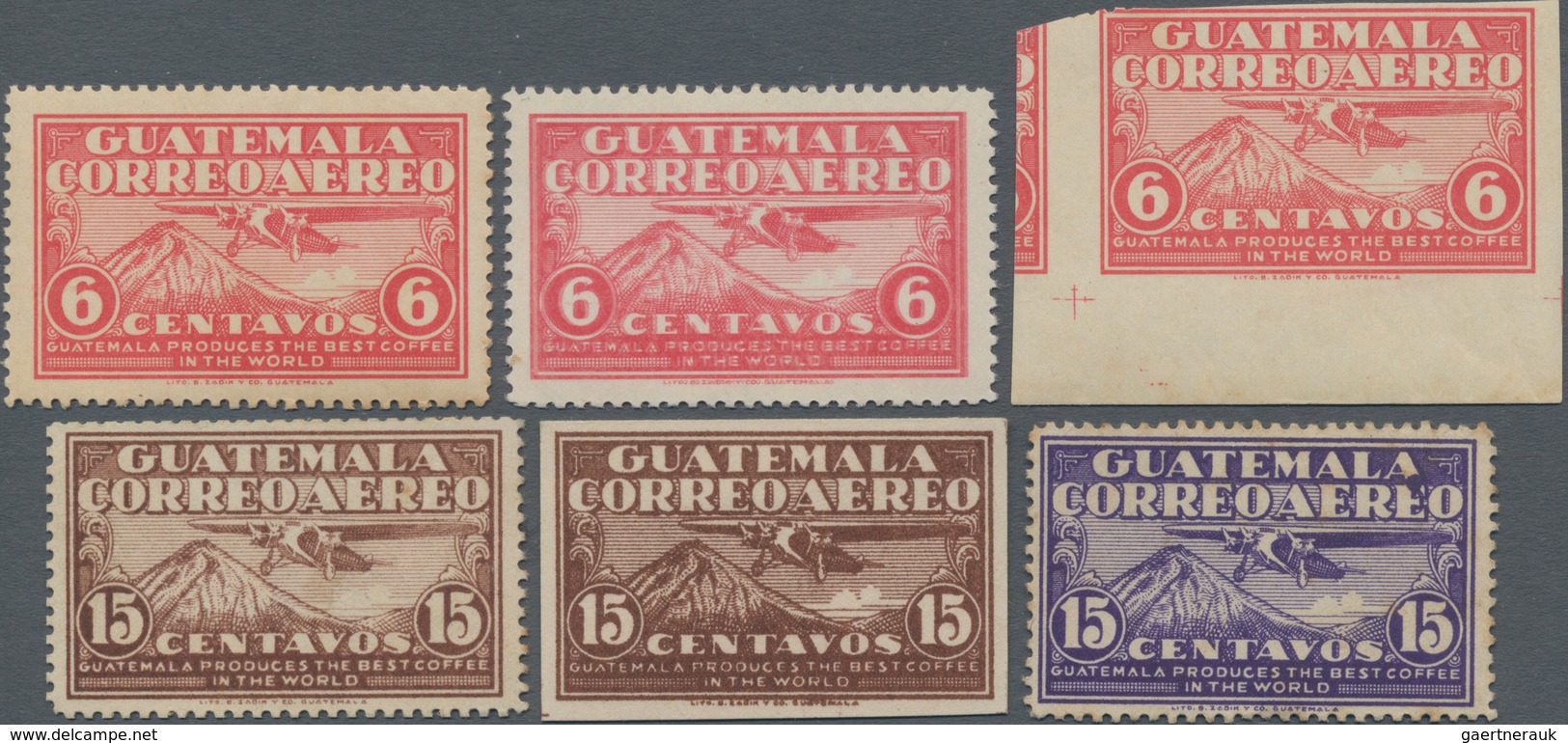 Thematik: Vulkane / Volcanoes: 1930, GUATEMALA: Domestic Airmail Stamp 6c. Rose 'airplane Over Agua - Volcanos