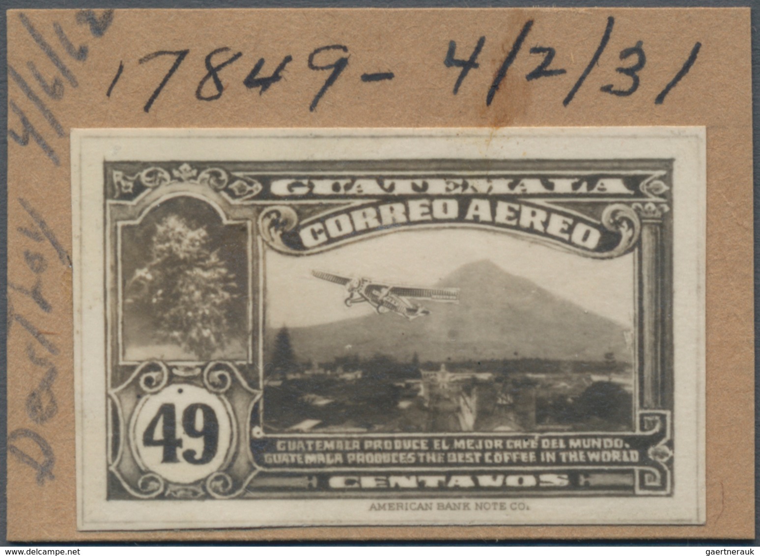 Thematik: Vulkane / Volcanoes: 1931, GUATEMALA: Photographic PROOF For A Not Issued Airmail Stamp 'a - Volcanes