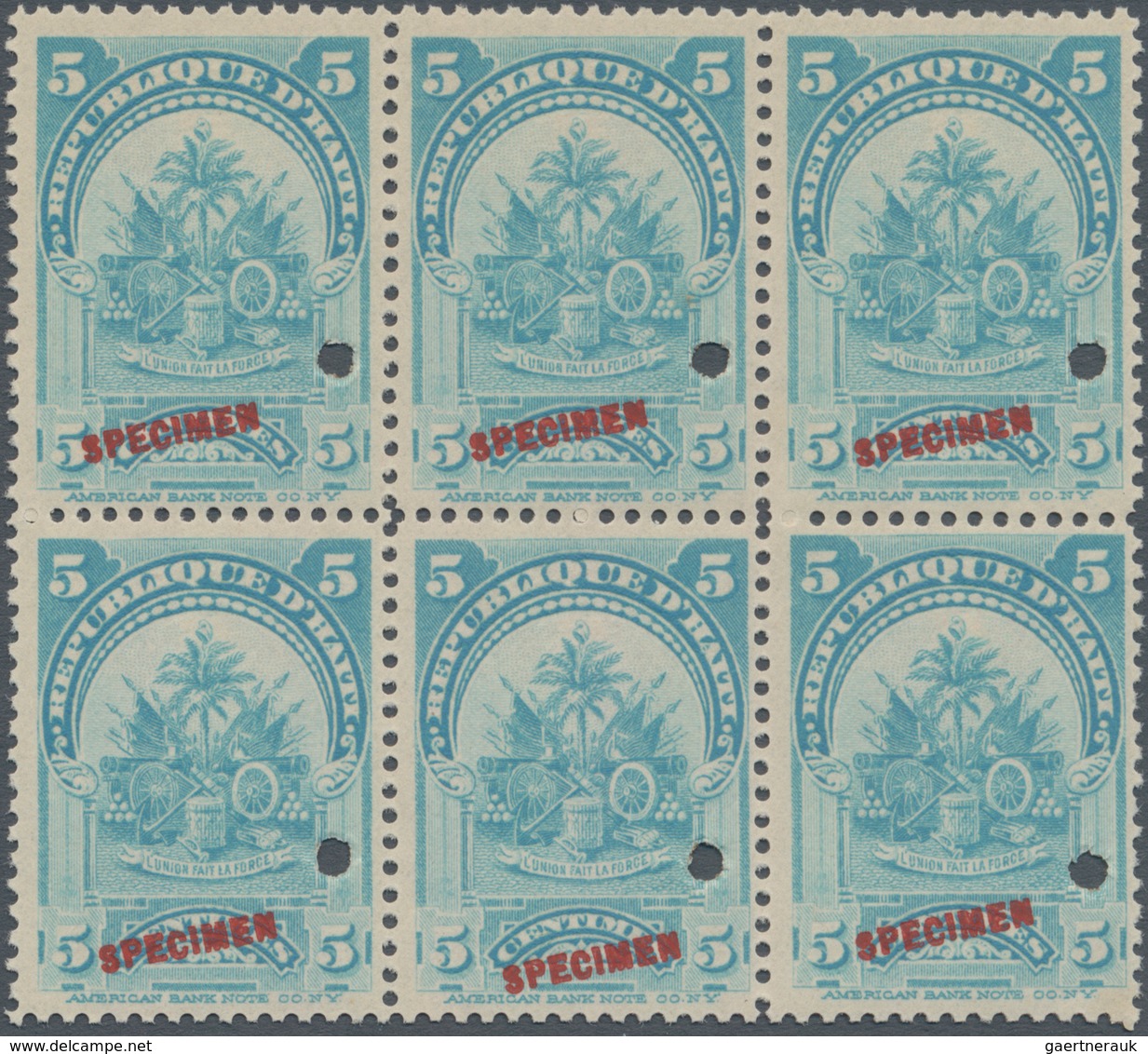 Thematik: Wappen / Emblems: 1899, HAITI: Definitive Issue 5c. Pale Blue 'Coat Of Arms' With Punch Ho - Sonstige & Ohne Zuordnung