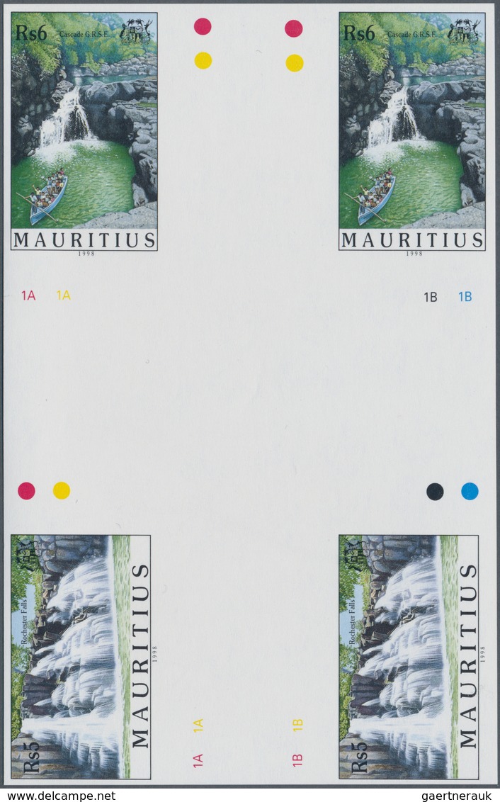 Thematik: Wasserfälle / Waterfalls: 1998, Mauritius. IMPERFORATE Cross Gutter Pair For The 5rs And 6 - Unclassified