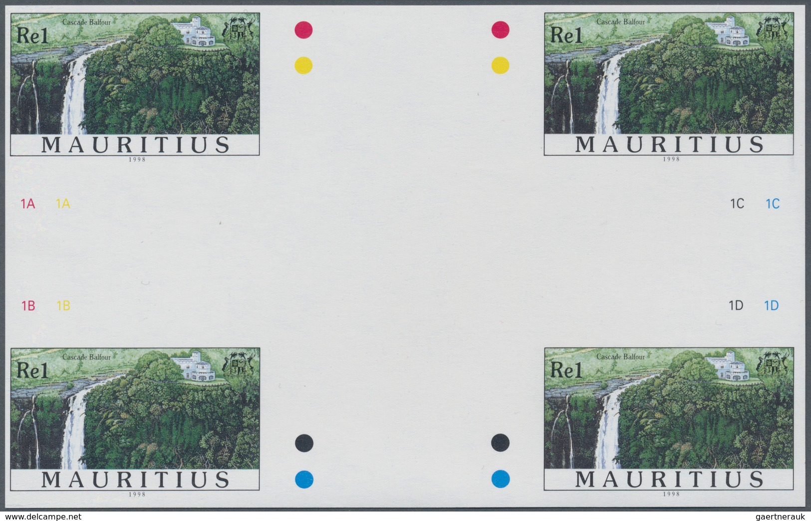 Thematik: Wasserfälle / Waterfalls: 1998, Mauritius. IMPERFORATE Cross Gutter Pair For The 1re Value - Unclassified