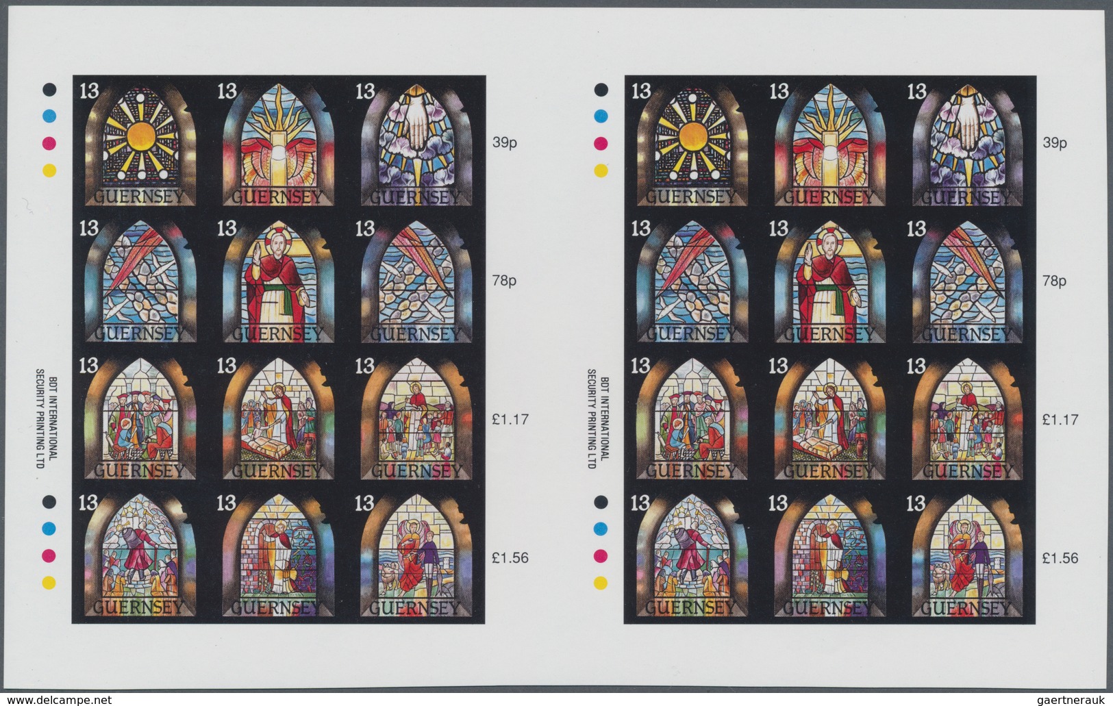 Thematik: Weihnachten / Christmas: 1993, GUERNSEY: Christmas 'Glass Windows' Complete Set Of Twelve - Weihnachten