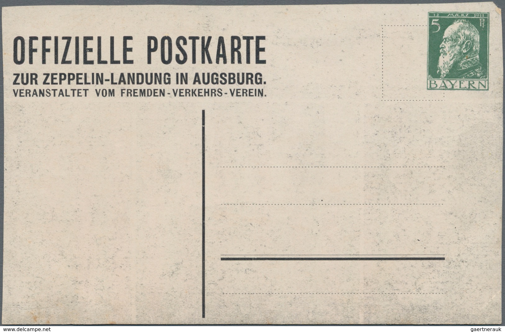Thematik: Zeppelin / Zeppelin: 1913, Bavaria. Private Postal Card 5pf Luitpold "Offizielle Postkarte - Zeppelins